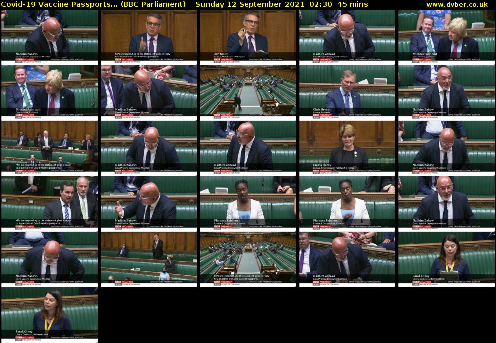 Covid-19 Vaccine Passports... (BBC Parliament) Sunday 12 September 2021 02:30 - 03:15