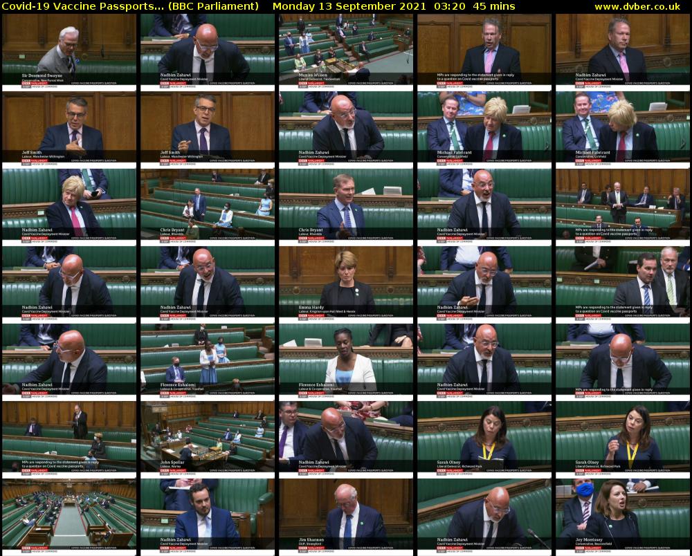Covid-19 Vaccine Passports... (BBC Parliament) Monday 13 September 2021 03:20 - 04:05