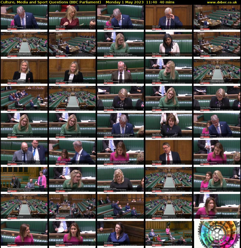 Culture, Media and Sport Questions (BBC Parliament) Monday 1 May 2023 11:40 - 12:20