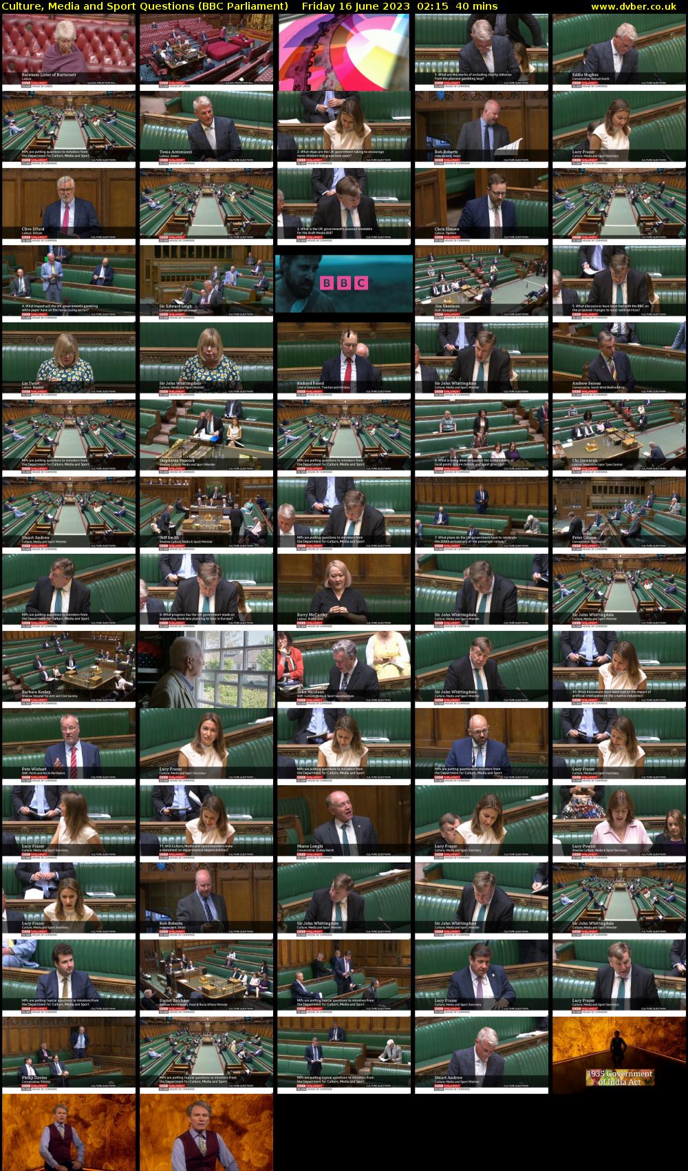 Culture, Media and Sport Questions (BBC Parliament) Friday 16 June 2023 02:15 - 02:55
