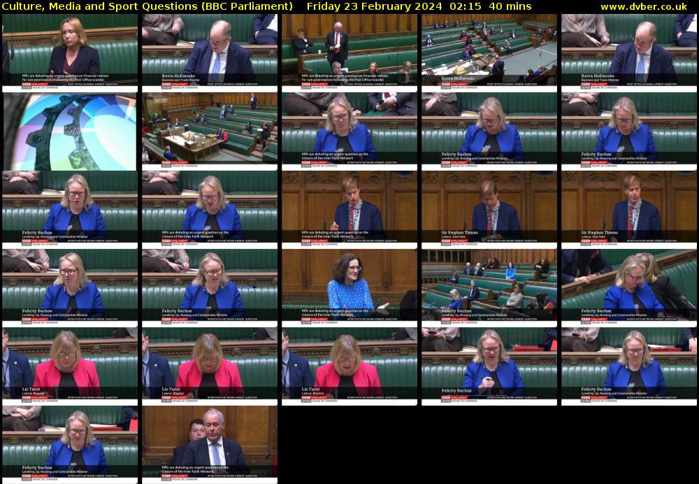 Culture, Media and Sport Questions (BBC Parliament) Friday 23 February 2024 02:15 - 02:55
