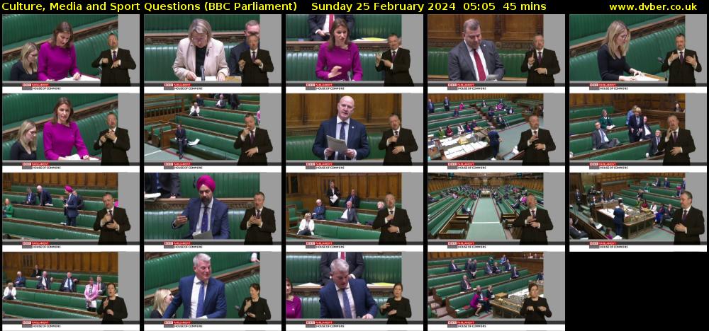 Culture, Media and Sport Questions (BBC Parliament) Sunday 25 February 2024 05:05 - 05:50