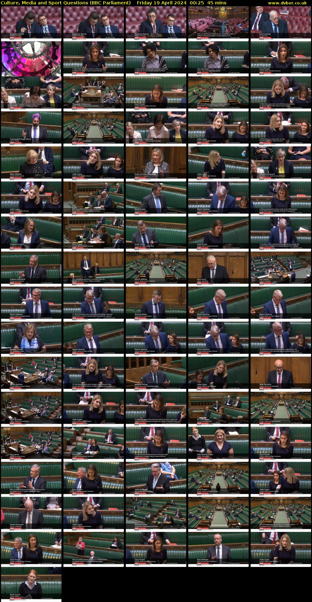 Culture, Media and Sport Questions (BBC Parliament) Friday 19 April 2024 00:25 - 01:10