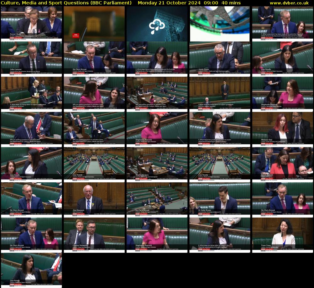 Culture, Media and Sport Questions (BBC Parliament) Monday 21 October 2024 09:00 - 09:40