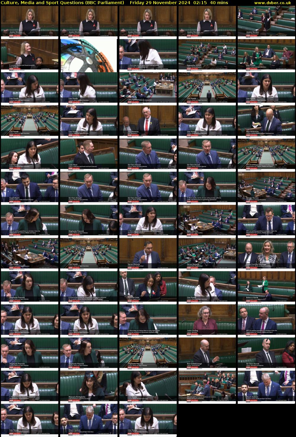 Culture, Media and Sport Questions (BBC Parliament) Friday 29 November 2024 02:15 - 02:55
