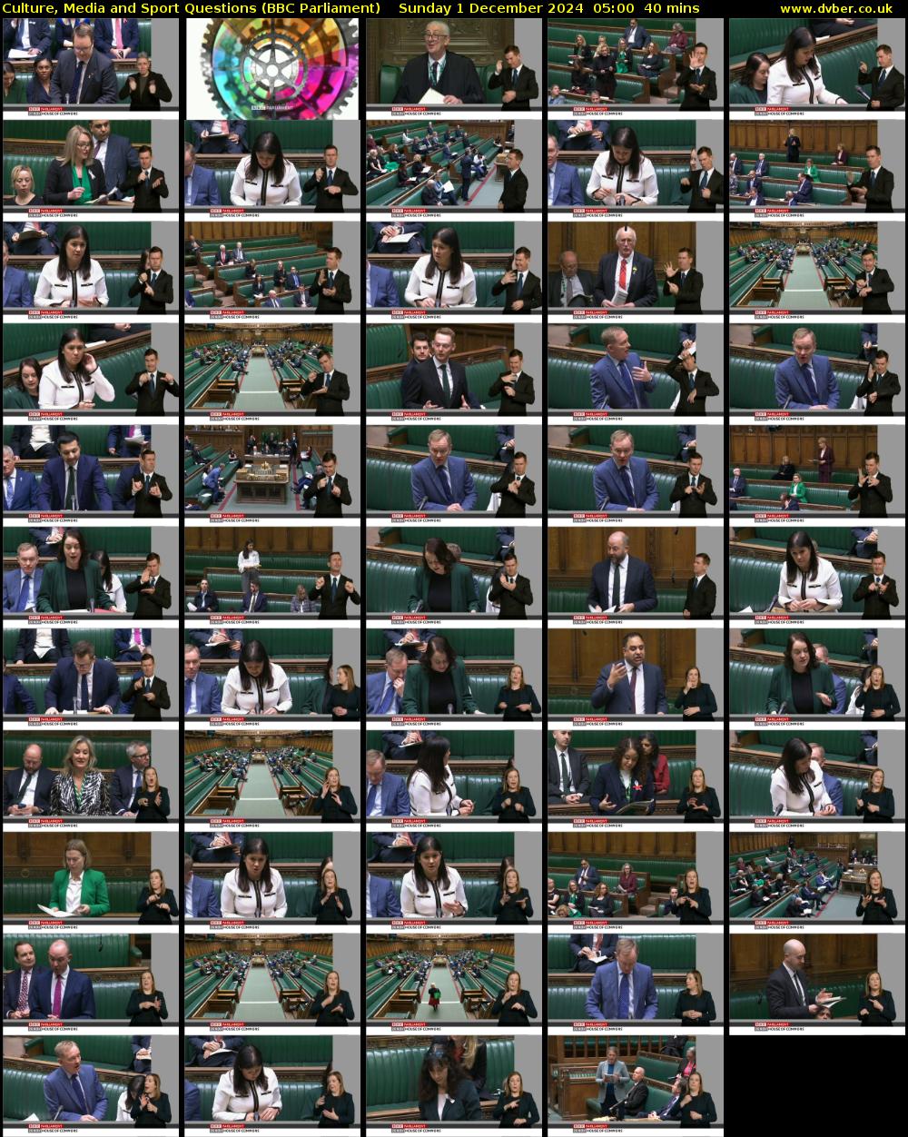 Culture, Media and Sport Questions (BBC Parliament) Sunday 1 December 2024 05:00 - 05:40