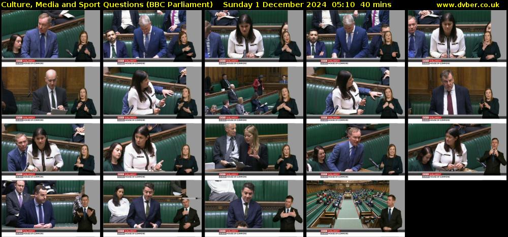 Culture, Media and Sport Questions (BBC Parliament) Sunday 1 December 2024 05:10 - 05:50