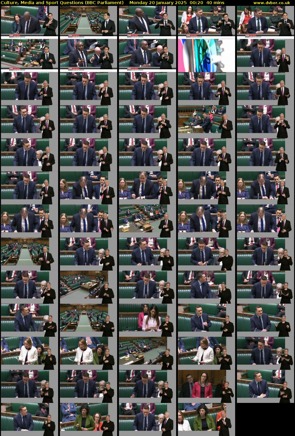 Culture, Media and Sport Questions (BBC Parliament) Monday 20 January 2025 00:20 - 01:00