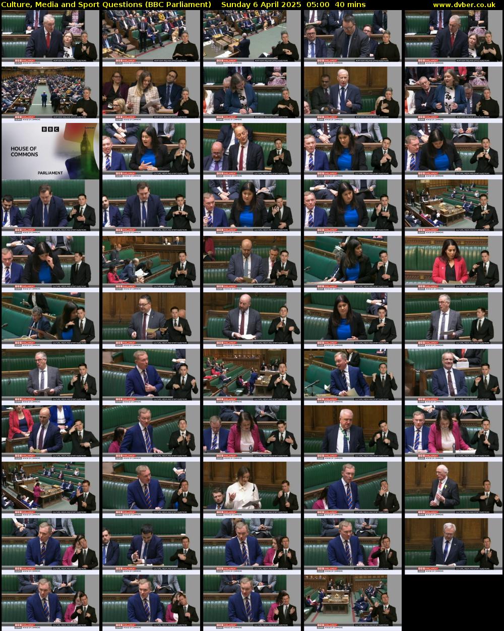 Culture, Media and Sport Questions (BBC Parliament) Sunday 6 April 2025 05:00 - 05:40