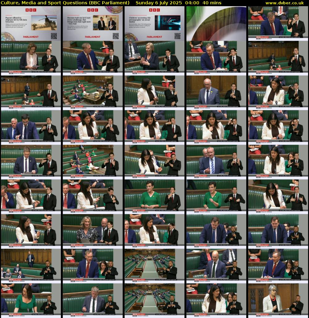 Culture, Media and Sport Questions (BBC Parliament) Sunday 6 July 2025 04:00 - 04:40