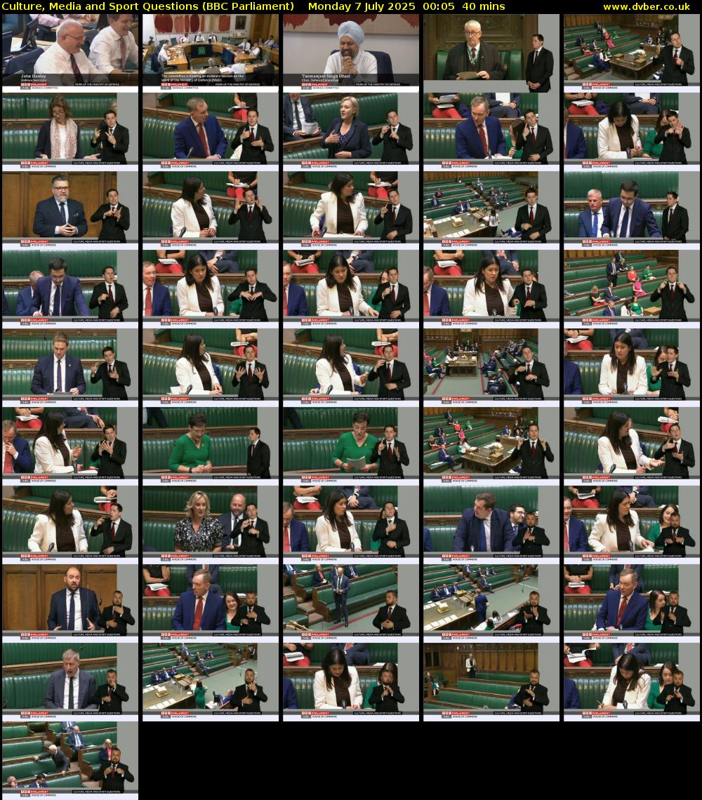 Culture, Media and Sport Questions (BBC Parliament) Monday 7 July 2025 00:05 - 00:45