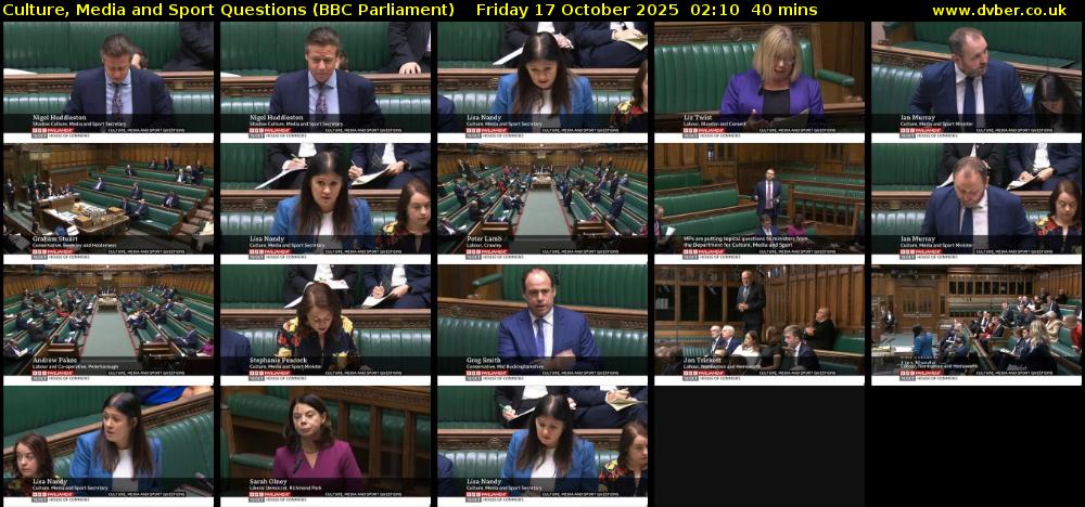 Culture, Media and Sport Questions (BBC Parliament) Friday 17 October 2025 02:10 - 02:50