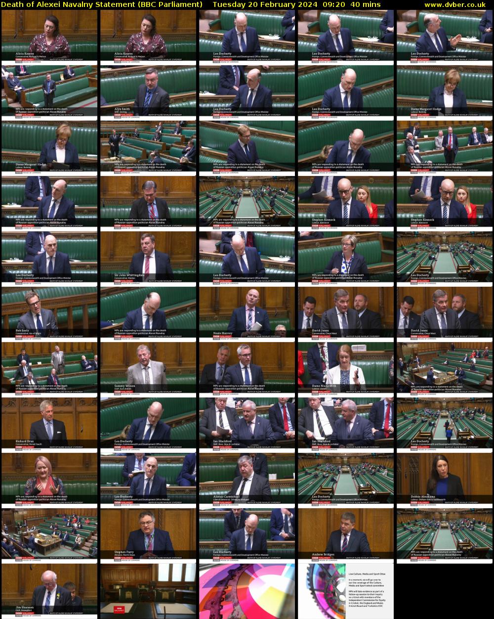 Death of Alexei Navalny Statement (BBC Parliament) Tuesday 20 February 2024 09:20 - 10:00