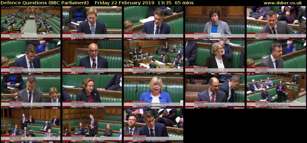 Defence Questions (BBC Parliament) Friday 22 February 2019 13:35 - 14:40