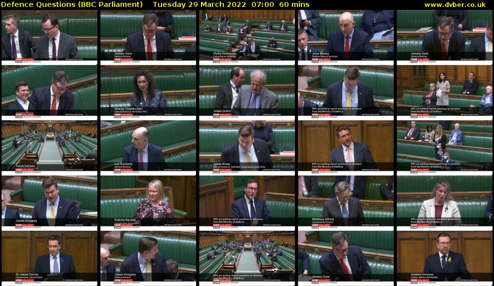 Defence Questions (BBC Parliament) Tuesday 29 March 2022 07:00 - 08:00