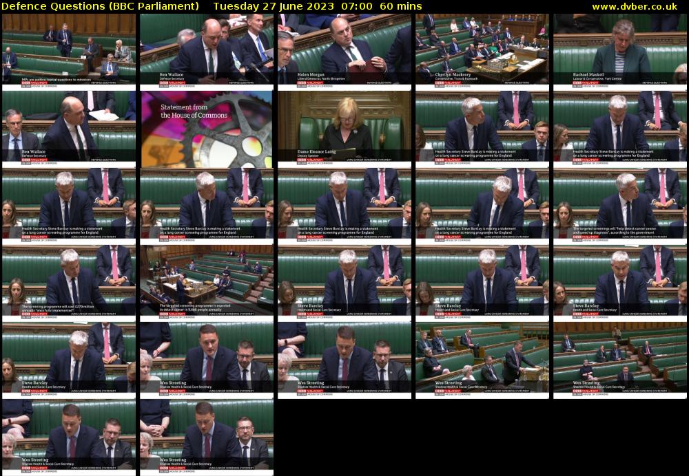 Defence Questions (BBC Parliament) Tuesday 27 June 2023 07:00 - 08:00