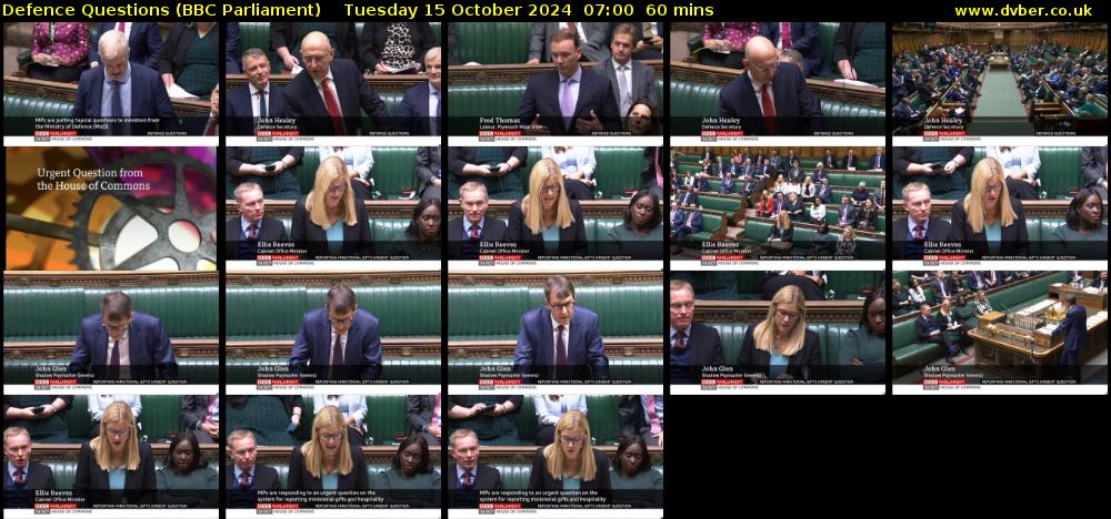 Defence Questions (BBC Parliament) Tuesday 15 October 2024 07:00 - 08:00