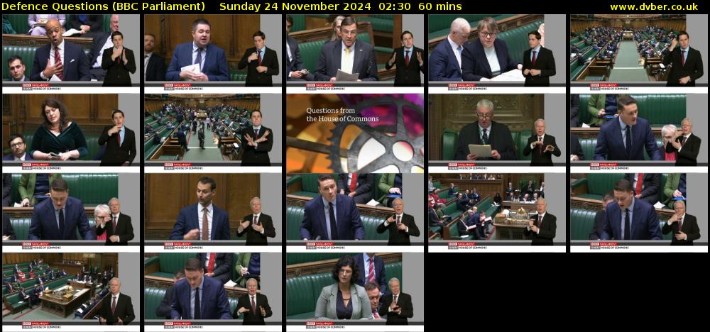 Defence Questions (BBC Parliament) Sunday 24 November 2024 02:30 - 03:30