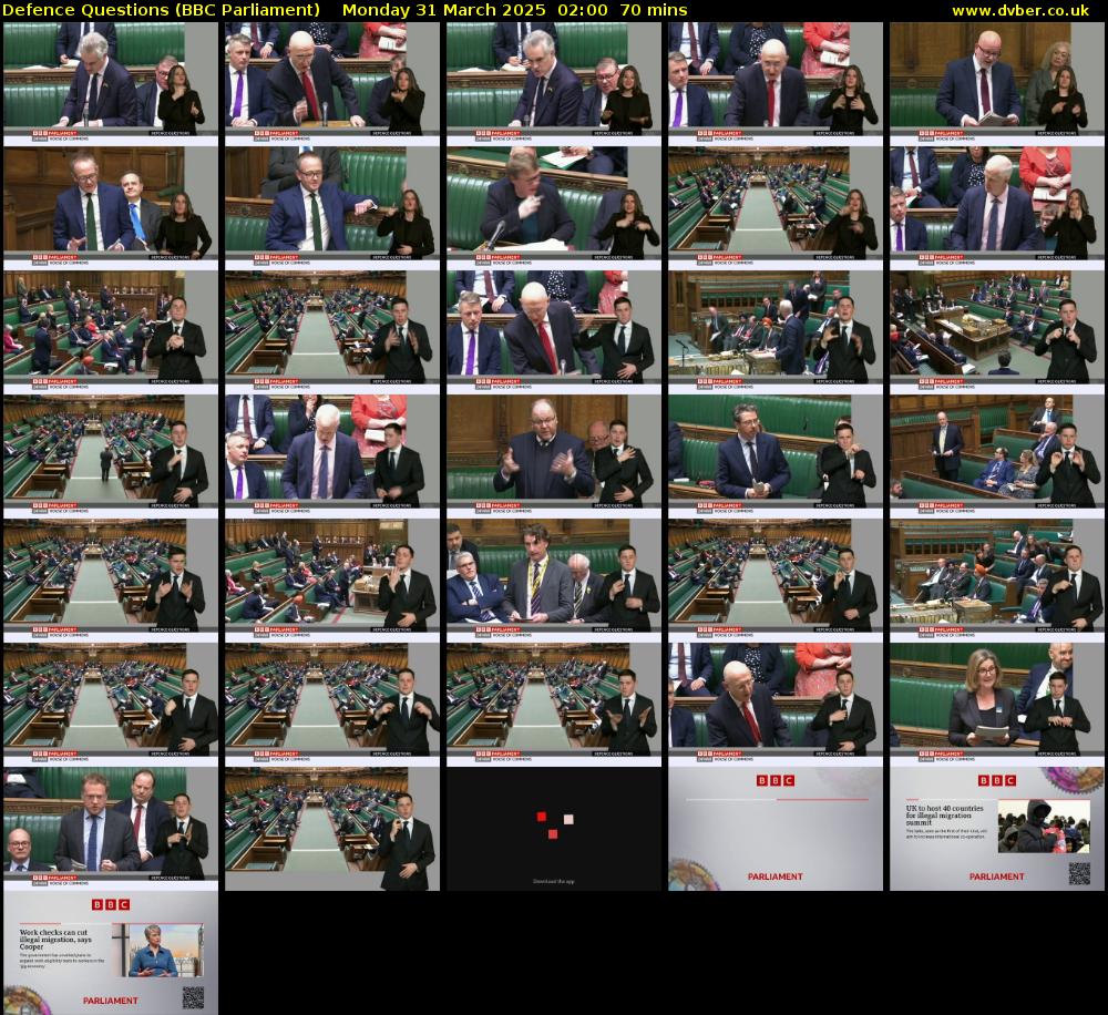 Defence Questions (BBC Parliament) Monday 31 March 2025 02:00 - 03:10