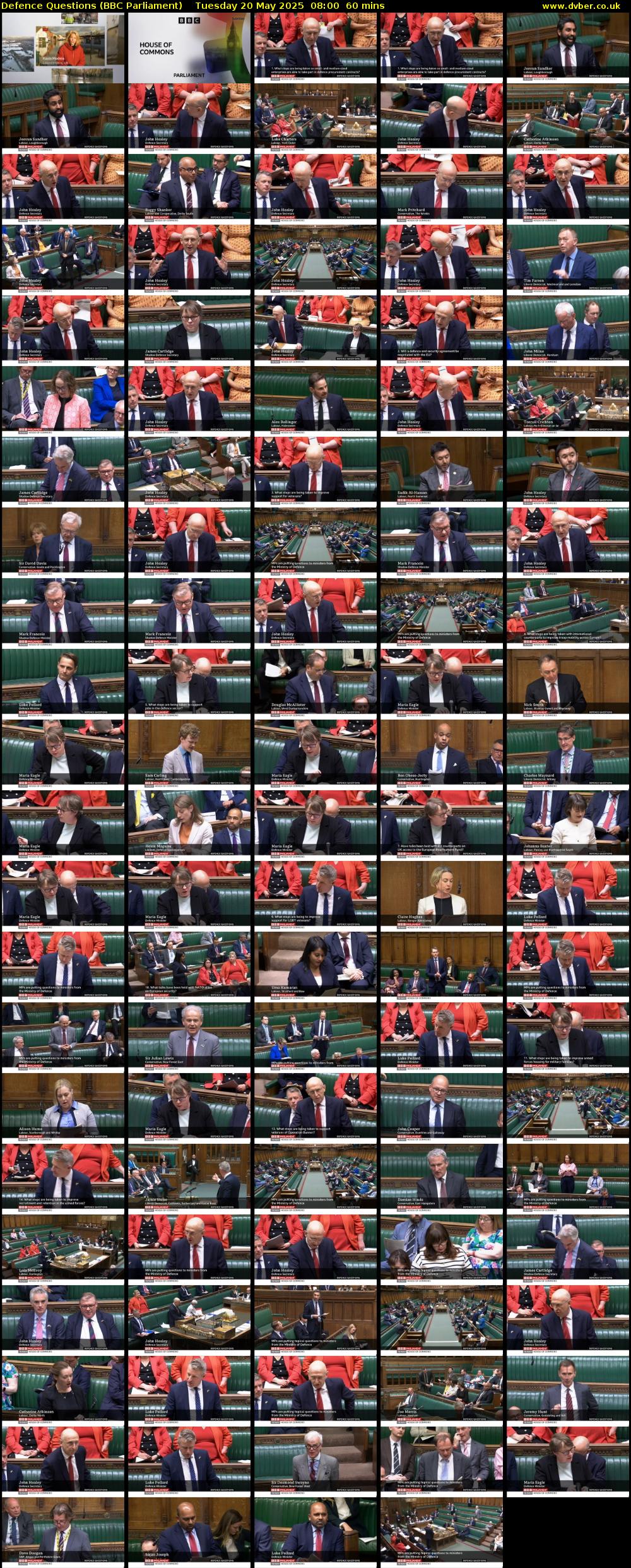 Defence Questions (BBC Parliament) Tuesday 20 May 2025 08:00 - 09:00