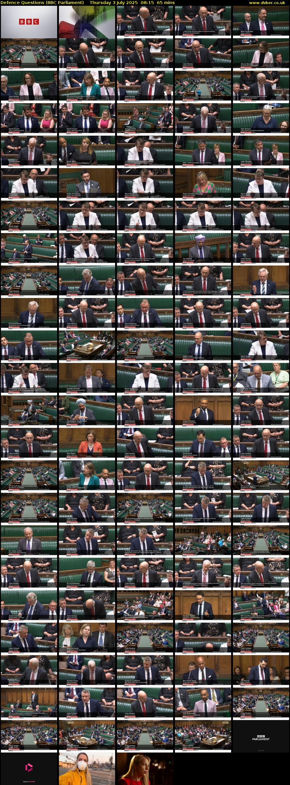Defence Questions (BBC Parliament) Thursday 3 July 2025 08:15 - 09:20
