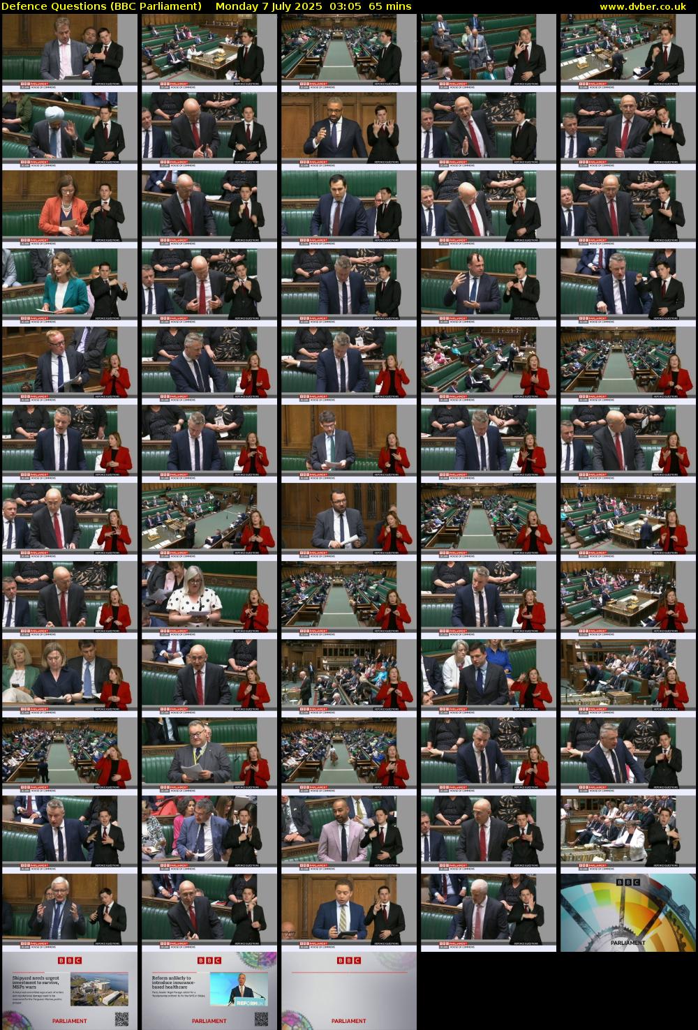 Defence Questions (BBC Parliament) Monday 7 July 2025 03:05 - 04:10