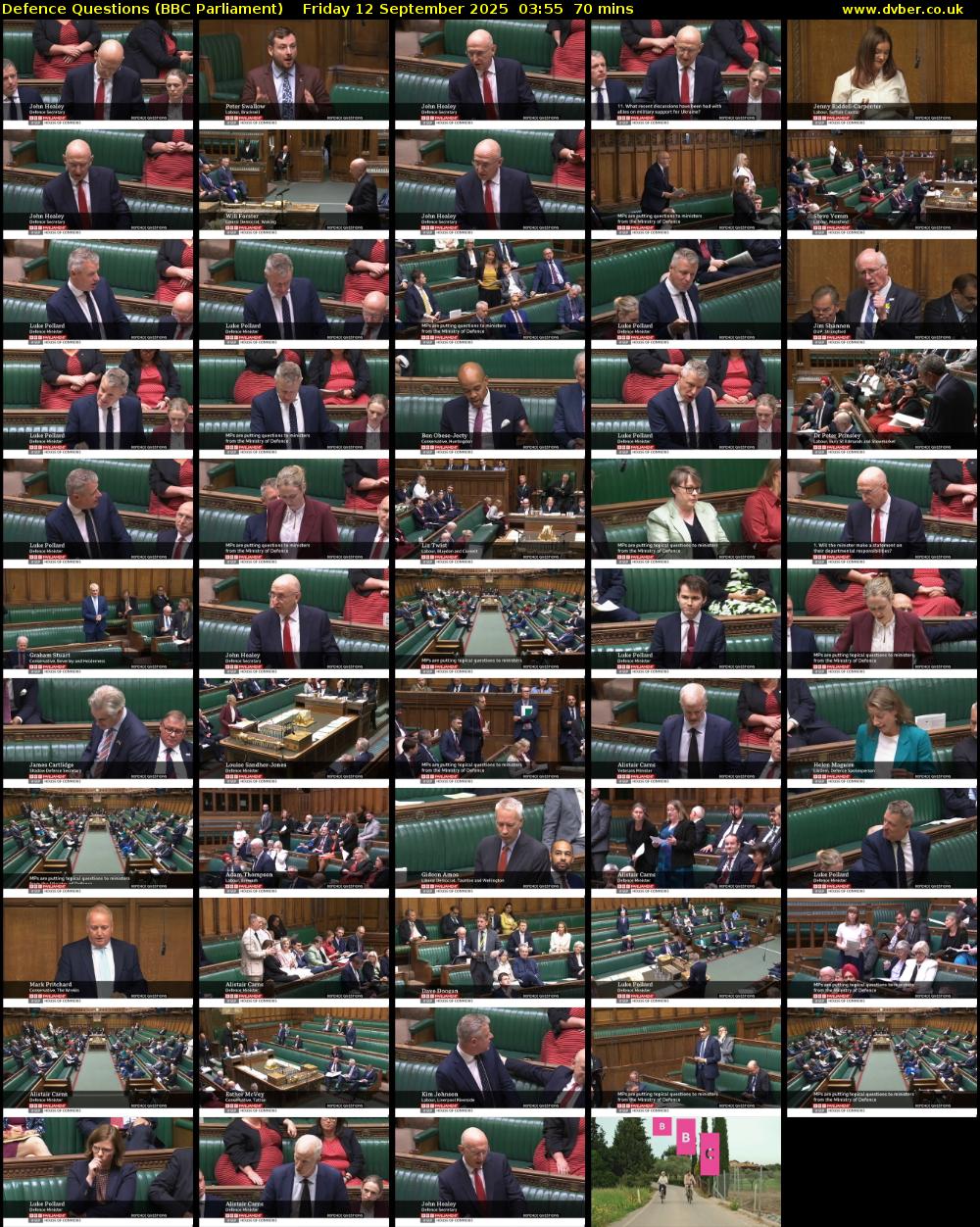 Defence Questions (BBC Parliament) Friday 12 September 2025 03:55 - 05:05