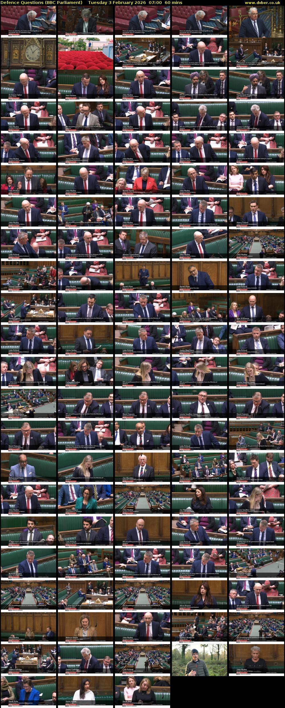 Defence Questions (BBC Parliament) Tuesday 3 February 2026 07:00 - 08:00