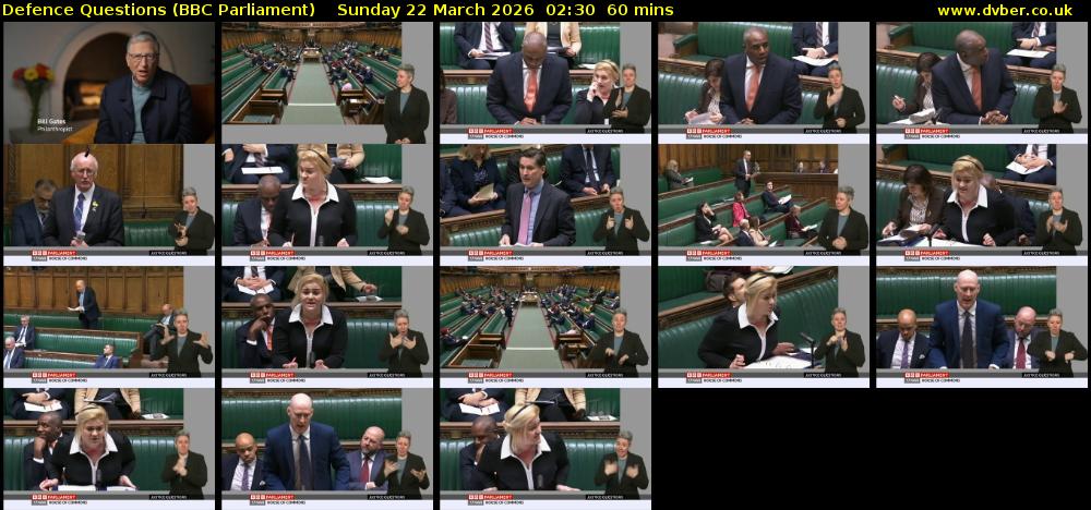 Defence Questions (BBC Parliament) Sunday 22 March 2026 02:30 - 03:30