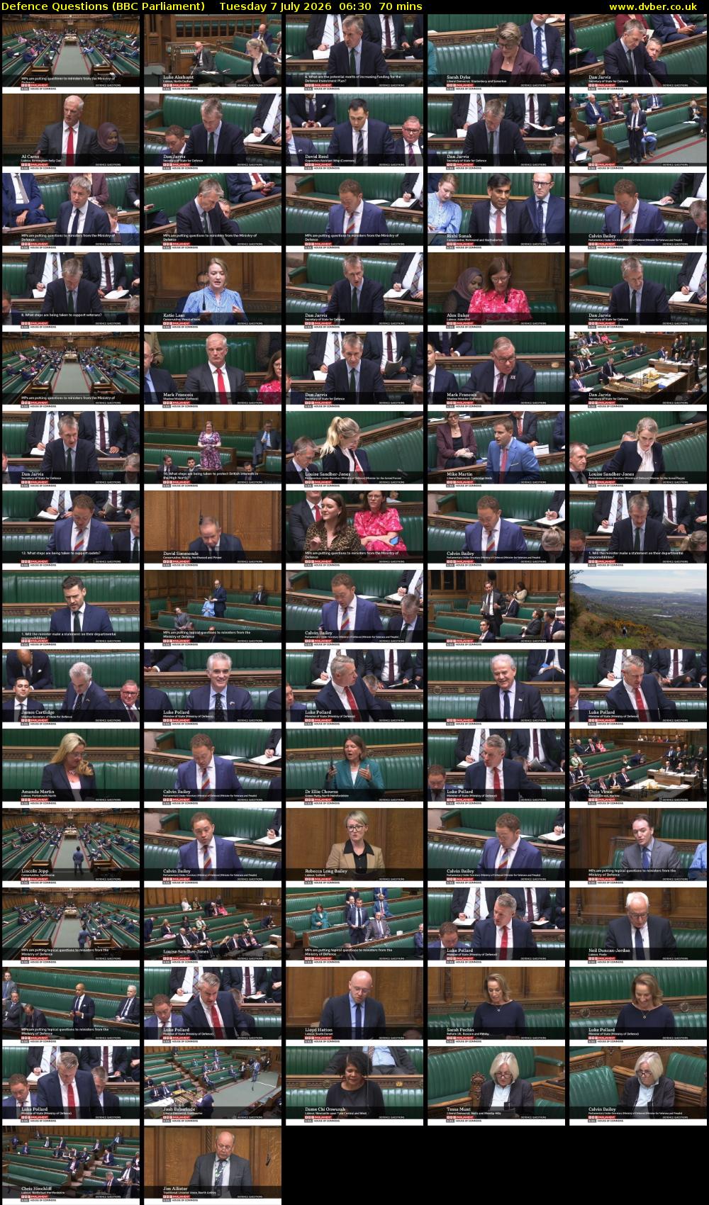 Defence Questions (BBC Parliament) Tuesday 7 July 2026 06:30 - 07:40