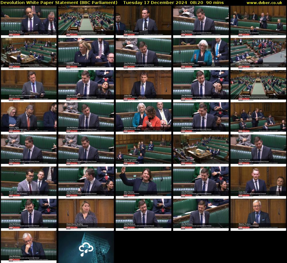 Devolution White Paper Statement (BBC Parliament) Tuesday 17 December 2024 08:20 - 09:50