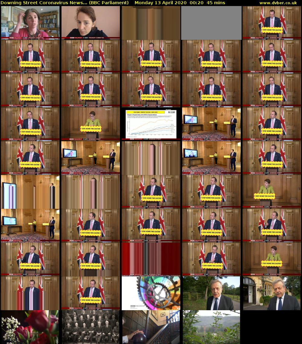 Downing Street Coronavirus News... (BBC Parliament) Monday 13 April 2020 00:20 - 01:05