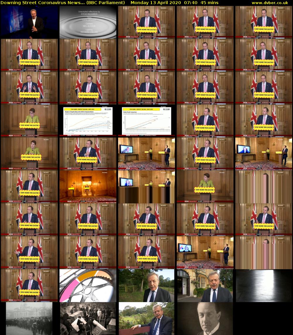 Downing Street Coronavirus News... (BBC Parliament) Monday 13 April 2020 07:40 - 08:25