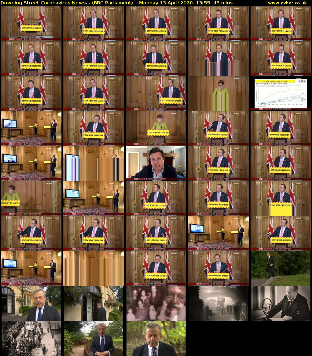 Downing Street Coronavirus News... (BBC Parliament) Monday 13 April 2020 13:55 - 14:40