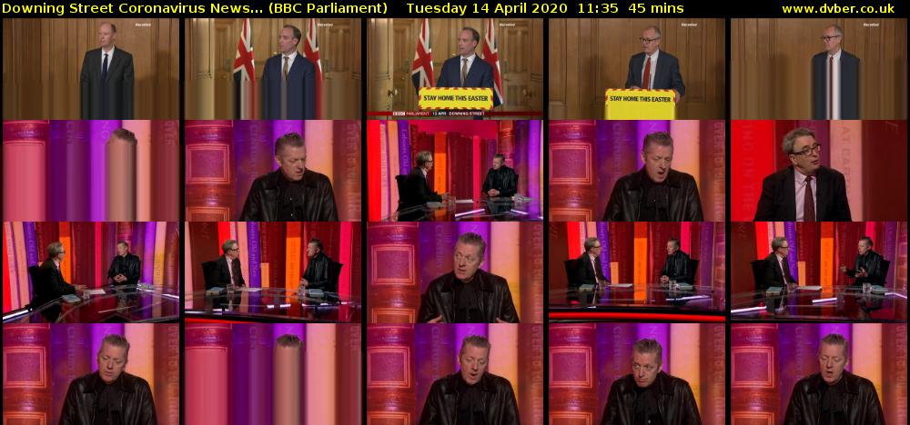 Downing Street Coronavirus News... (BBC Parliament) Tuesday 14 April 2020 11:35 - 12:20