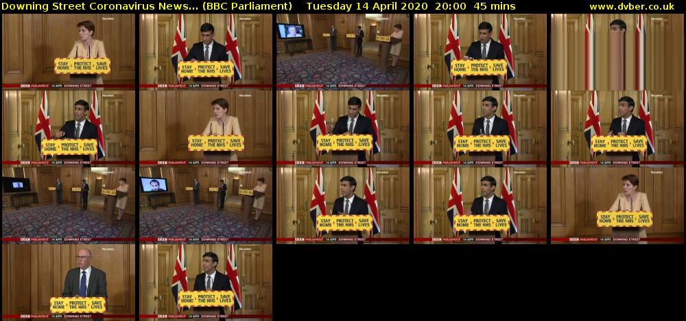 Downing Street Coronavirus News... (BBC Parliament) Tuesday 14 April 2020 20:00 - 20:45