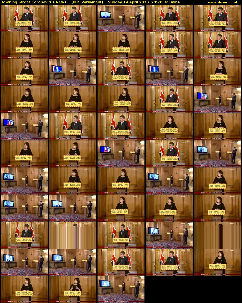 Downing Street Coronavirus News... (BBC Parliament) Sunday 19 April 2020 20:20 - 21:25