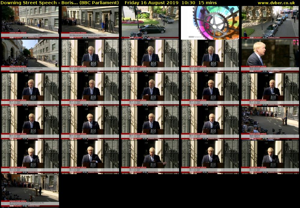 Downing Street Speech - Boris... (BBC Parliament) Friday 16 August 2019 10:30 - 10:45