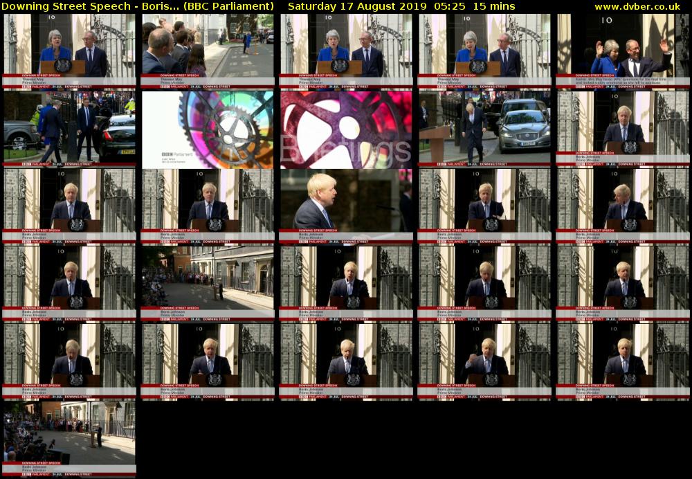 Downing Street Speech - Boris... (BBC Parliament) Saturday 17 August 2019 05:25 - 05:40