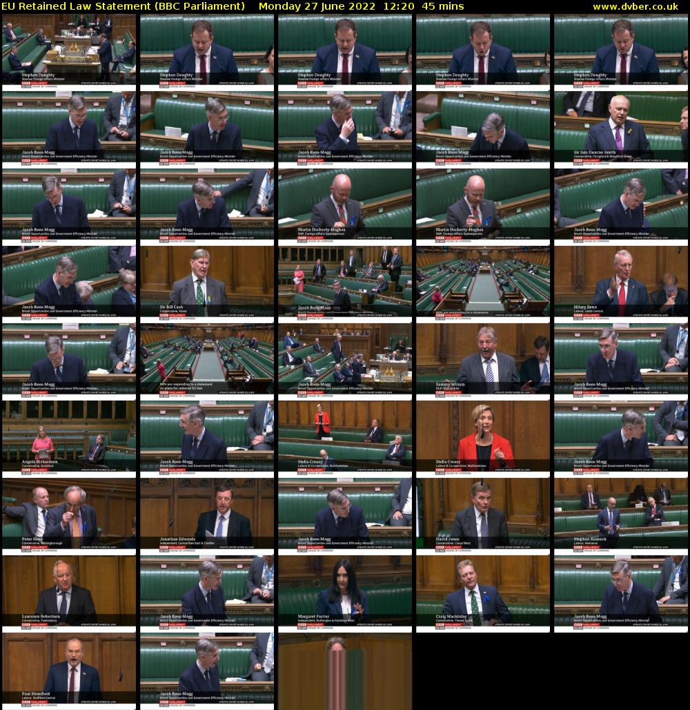 EU Retained Law Statement (BBC Parliament) Monday 27 June 2022 12:20 - 13:05