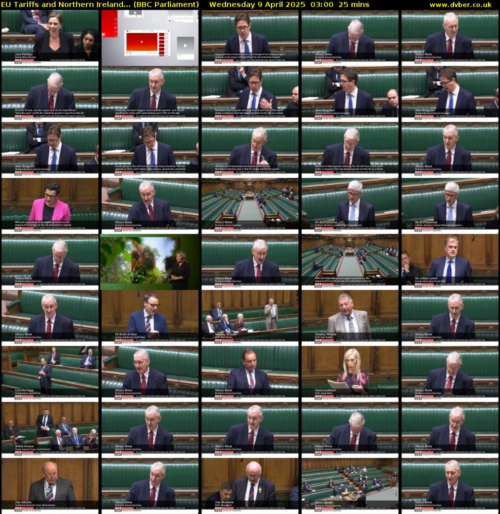 EU Tariffs and Northern Ireland... (BBC Parliament) Wednesday 9 April 2025 03:00 - 03:25