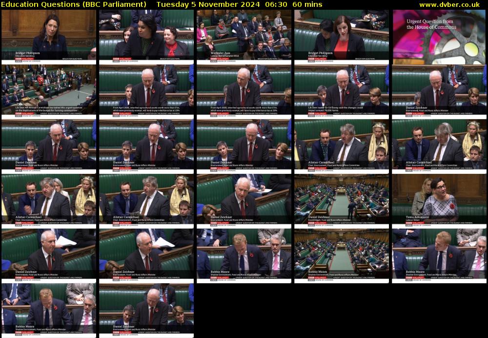 Education Questions (BBC Parliament) Tuesday 5 November 2024 06:30 - 07:30