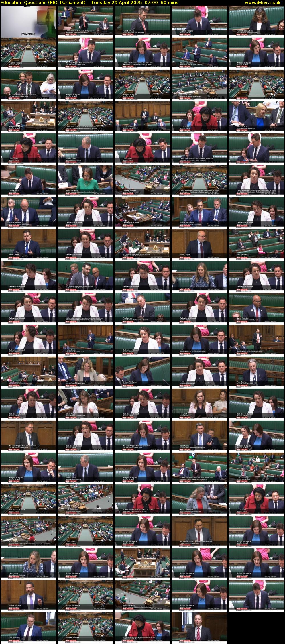 Education Questions (BBC Parliament) Tuesday 29 April 2025 07:00 - 08:00