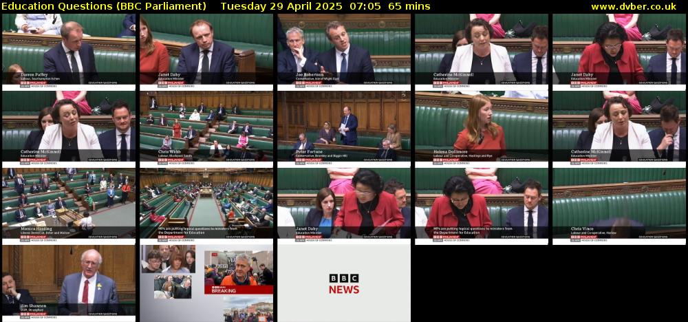 Education Questions (BBC Parliament) Tuesday 29 April 2025 07:05 - 08:10