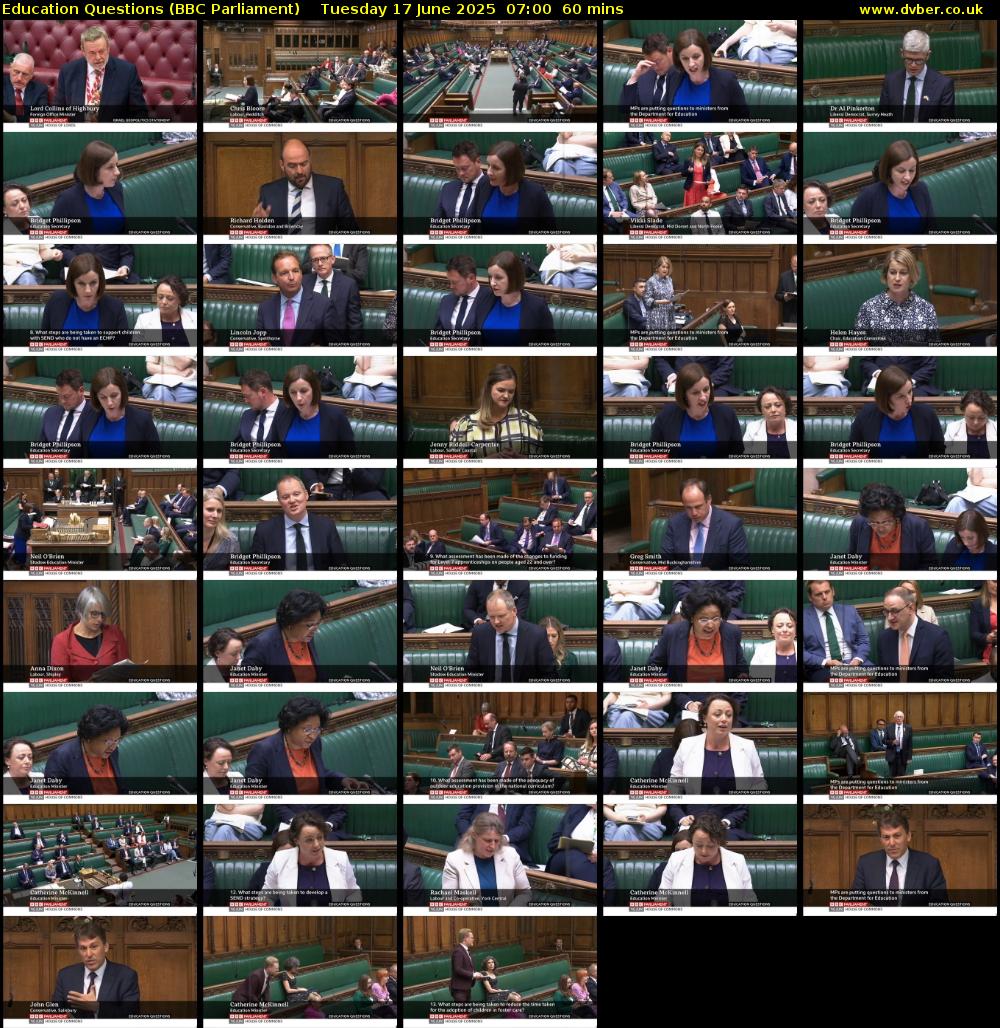 Education Questions (BBC Parliament) Tuesday 17 June 2025 07:00 - 08:00