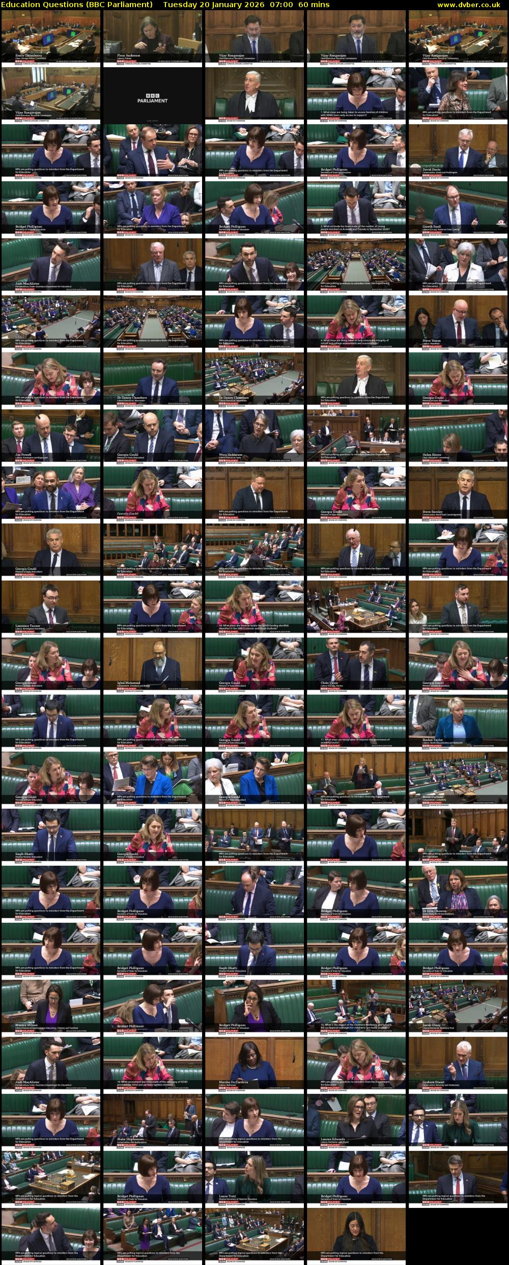 Education Questions (BBC Parliament) Tuesday 20 January 2026 07:00 - 08:00