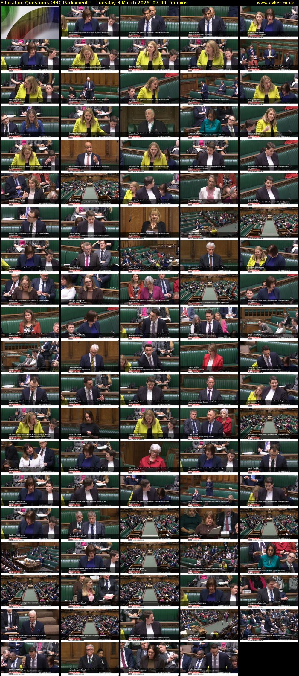 Education Questions (BBC Parliament) Tuesday 3 March 2026 07:00 - 07:55
