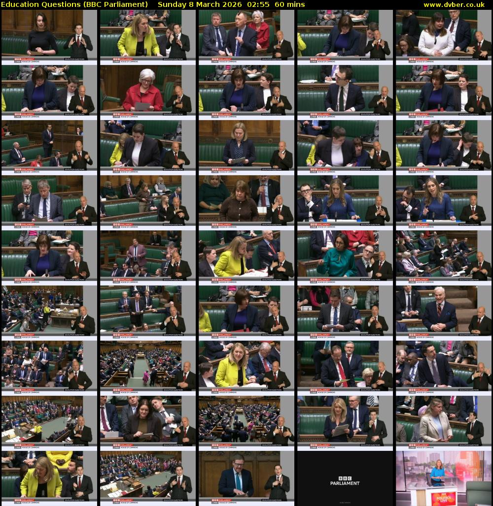 Education Questions (BBC Parliament) Sunday 8 March 2026 02:55 - 03:55