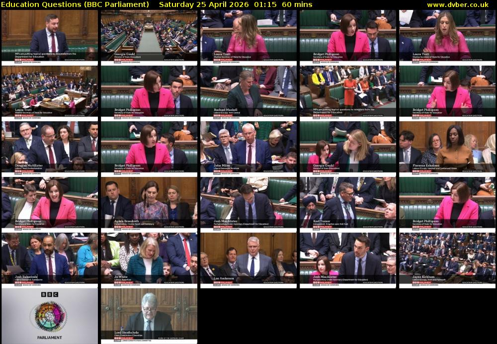 Education Questions (BBC Parliament) Saturday 25 April 2026 01:15 - 02:15