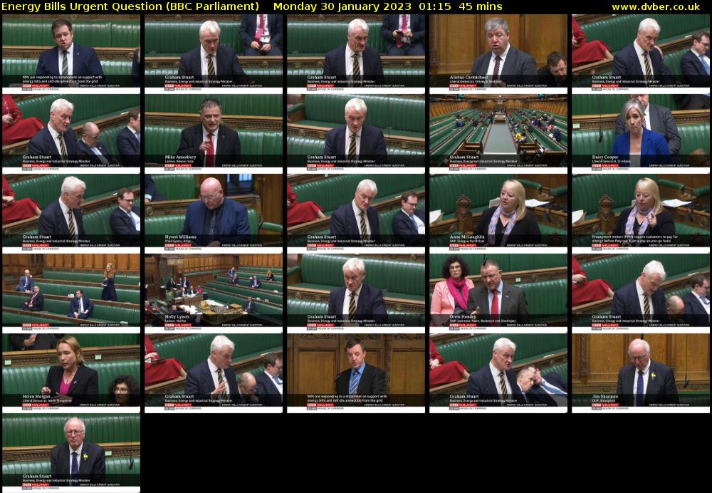 Energy Bills Urgent Question (BBC Parliament) Monday 30 January 2023 01:15 - 02:00